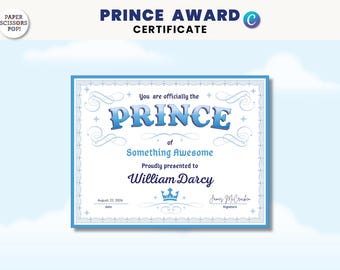 Prince Award Certificate Template, Editable Canva Certificate, Printable Royal Recognition, Boys Classroom Birthday Gift, Digital Download