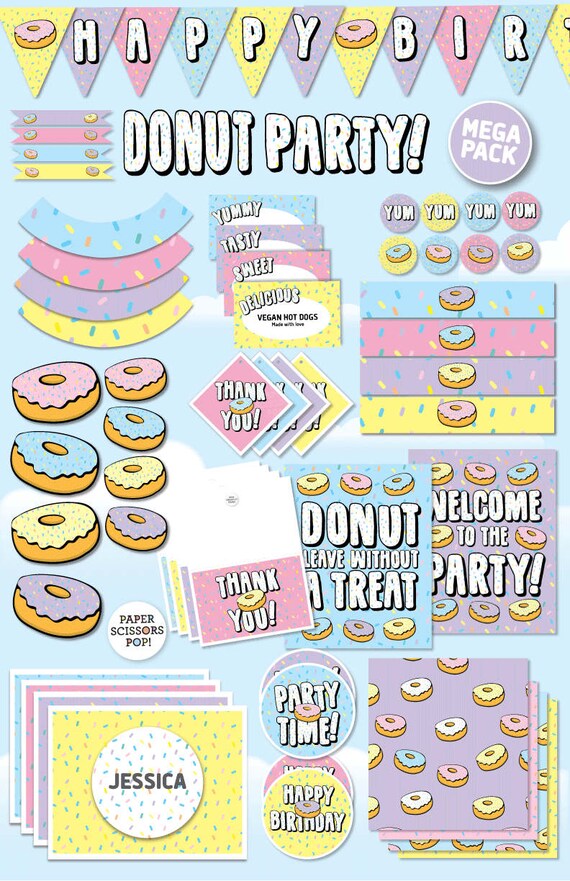 Donut Party Printable Set, Donut Photo Props, Donut Party Pack, Donut Bundle Mega Pack, Donut Birthday Decor, Donut theme instant download Il_570xn