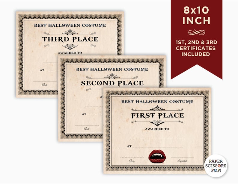 Halloween Award Halloween Costume Certificate 1st Place - Etsy