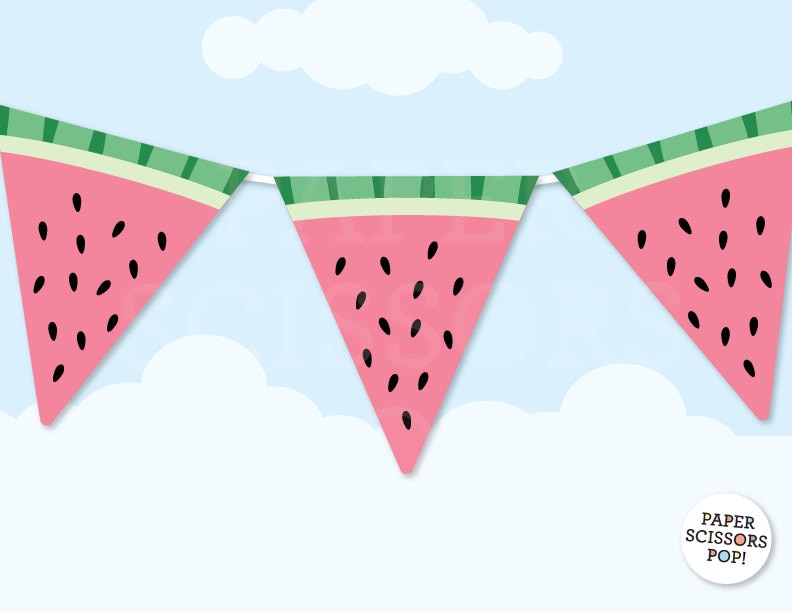 Watermelon Banner Tropical Fruit Decor Tropical Party Birthday Banner Printable Watermelon Bunting Pink Wedding Banner