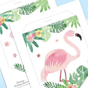 Pink Flamingo Birthday Banner Tropical Banner, Watercolor Flamingo Bunting, Instant Download, Printable Garland, 5th 12th, 10th Birthday image 3