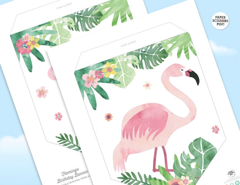 Pink Flamingo Birthday Banner Tropical Banner, Watercolor Flamingo Bunting, Instant Download, Printable Garland, 5th 12th, 10th Birthday image 3