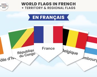 French Language World Flags Banner Printable Geography Classroom Teacher Resource Homeschool, Bilingual & French Language Learning