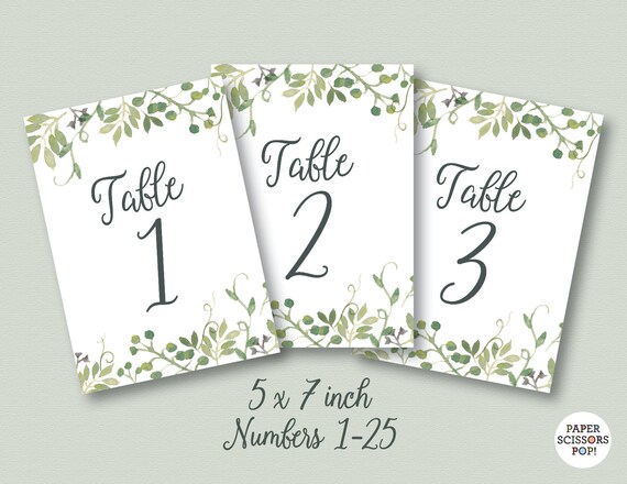 Wedding Table Numbers, Garden Wedding Table Numbers 5x7, Green Wedding Decor, Floral Wedding Decor, Floral Table Numbers, Printable Numbers Il_570xn