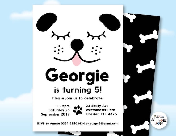 Custom Puppy Party Birthday Invitation Black and White Puppy Birthday Invite, 1st, 2nd, 3rd, 4th, 5th Birthday Dalmatian Puppy Invitation Il_570xn
