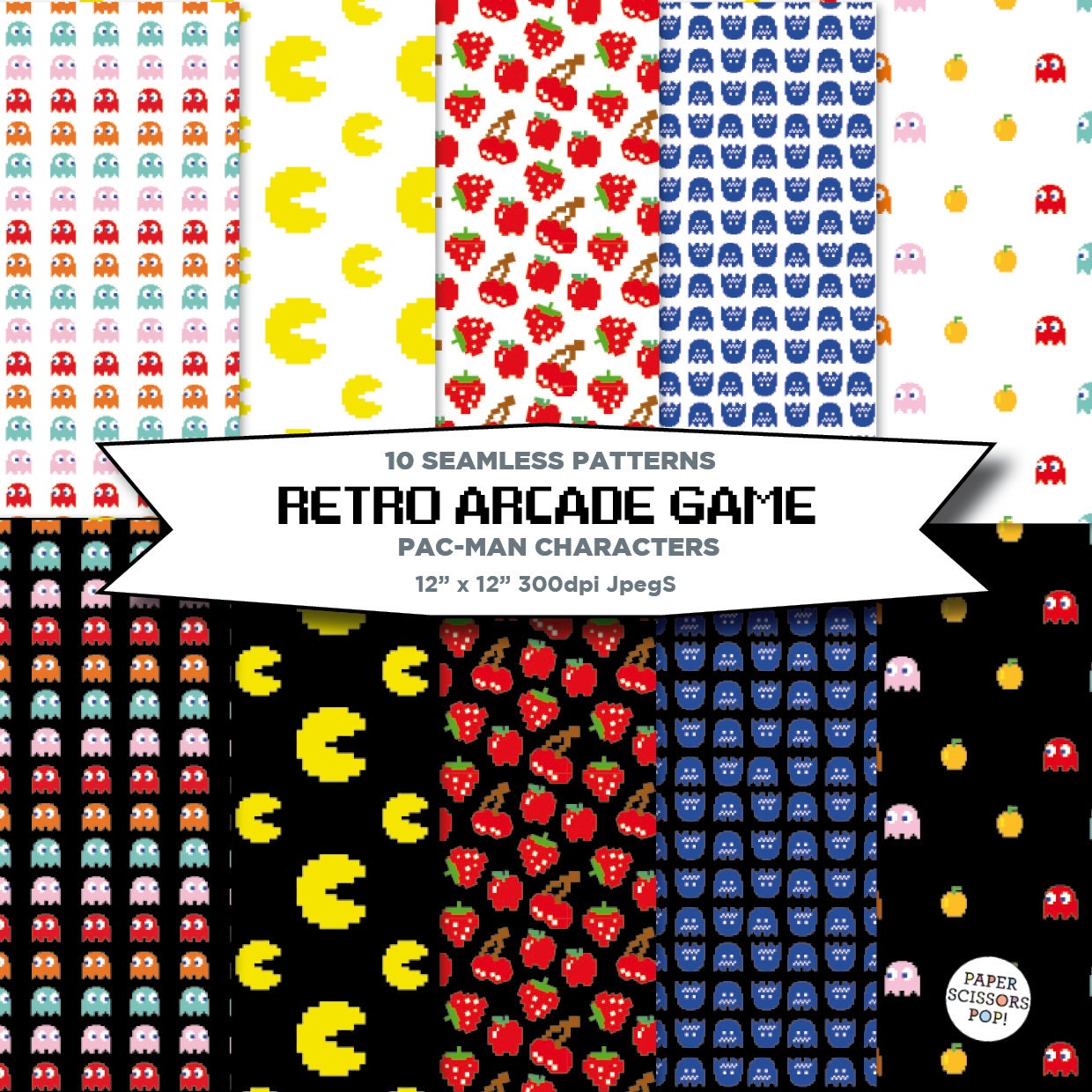 Pacman Seamless Patterns Digital Gaming Paper Pack Pacman Etsy