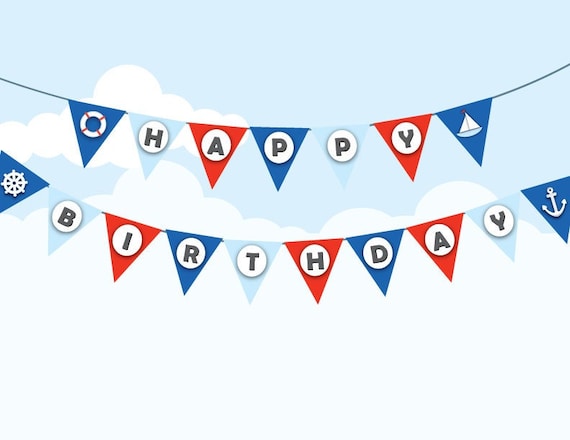 Nautical Birthday Banner Sailor Theme Decor, Navy Theme, Anchor Banner, Sail Boat, Lift Saver Party Decor 1st Birthday, 5th Birthday Decor Il_570xn