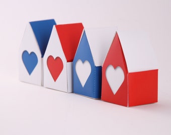 Tiny House Big Heart, Valentines Gift Box, Party Favors, Red, White and Blue, Printable Jewellery  box