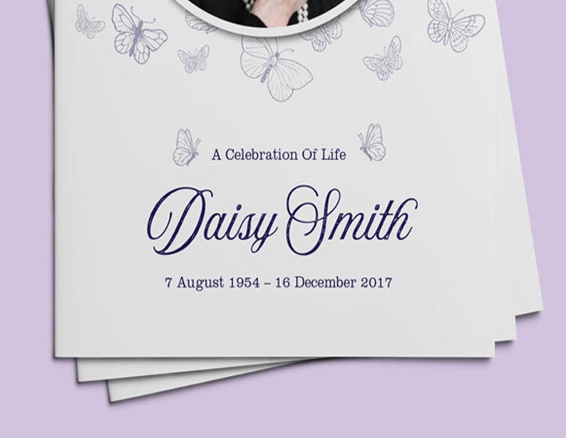 Funeral Service, Butterflies Funeral Program, Lavender Memorial Order of Service, Memorial Program, Pastel Lylic Butterfly Service Card image 6