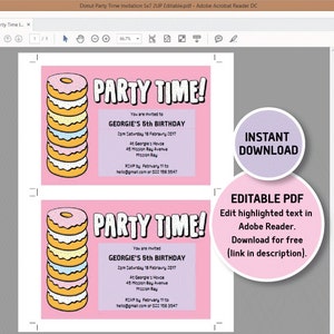 Donut Invitation, Doughnut Party Editable Invitation, Donut Birthday Party Decor, 13th Birthday, 5th Birthday, Homer Simpson Donut Birthday image 2