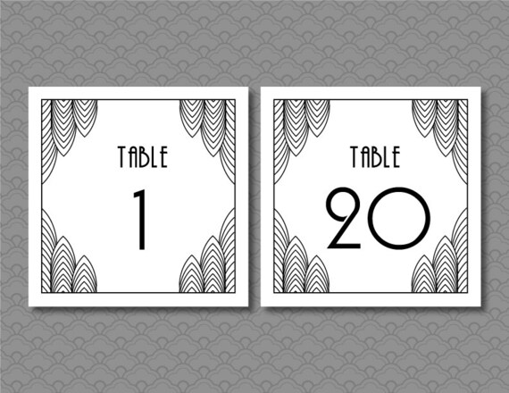 Great Gatsby Table Numbers, Black and White Art Deco Table Numbers Wedding Table Numbers Scalloped Tent Cards Printable Numbers Il_570xn