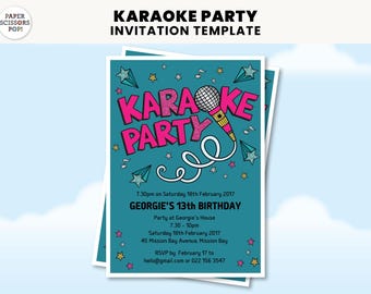 Karaoke Invite, Editable Invitation, Karaoke Party Invitation, Rock karaoke invitation 16th, 12th, 10th  Karaoke Birthday, instant download