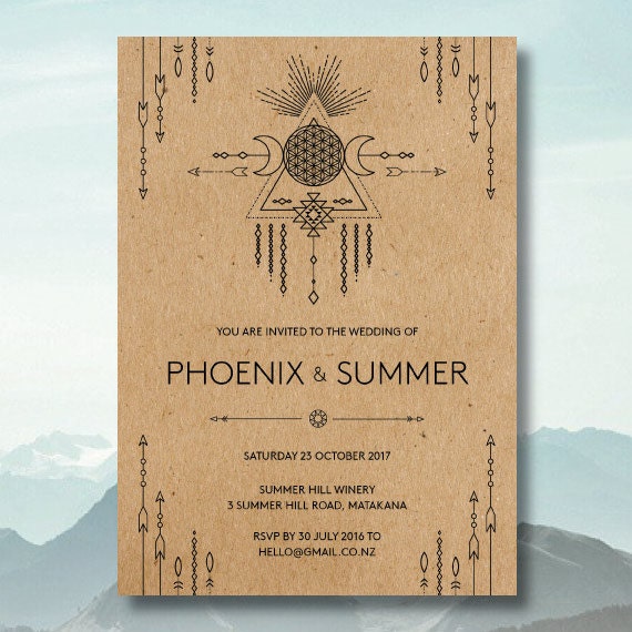 Boho Wedding Invitation, Boho Bachelorette Invite, Dream Catcher Save the Date, Bohemian Wedding Invitation, Tribal Wedding, Boho Invitation Il_570xn