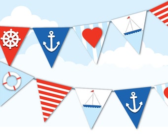 Nautical Garland, Ahoy it's a Boy, Baby Boy, Baby Shower Decor Nautical Nursery, Sailor Birthday Banner, Boys Party Decor, Anchor, Boat
