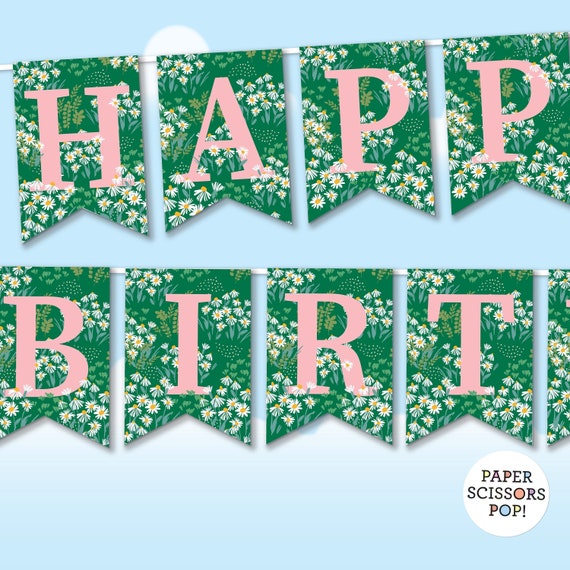Printable daisy alphabet banner set, floral birthday garland, floral alphabet template, Instant download, daisy bridal shower garland Il_570xn