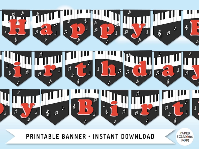 Piano birthday decoration, piano gift music classroom decorations, instant download, music teacher printable music birthday decor image 1