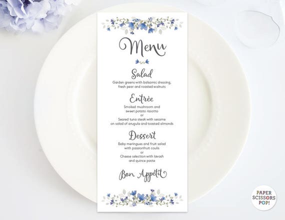 Wedding Menu Template Violet Flowers Menu Card, Rustic Menu, Dinner Menu Template. Woodland Menu, Printable Menu Card, Violets Wedding Decor Il_570xn