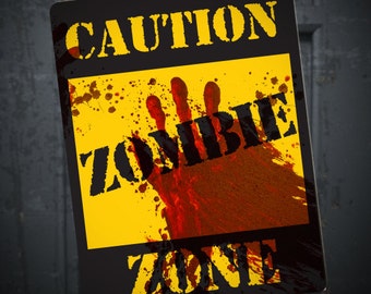 Zombie caution sign printable instant download, Walking Dead decoration, Halloween decor creepy Halloween horror party, Zombie party decor
