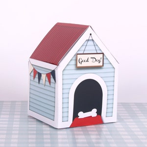 Plantilla de caja de regalo imprimible para fiesta de cachorros, caja de regalo de casa para perros, regalo de cumpleaños para perros, favores de fiesta para cachorros, descarga instantánea de 101 dálmatas
