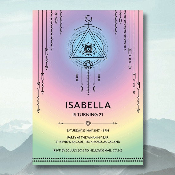 Rainbow Boho Invitation Dream Catcher Invite Boho Birthday Invitation Arrows, Tribal Invitation 18th, 13th Birthday, 21st, 30th Birthday Il_570xn