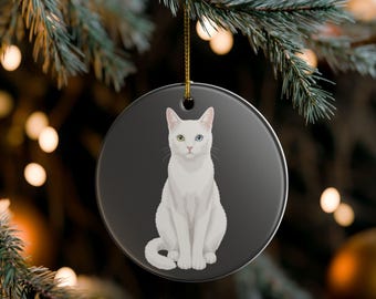 Weihnachtsbaumschmuck mit weißer Katze | Keramik-Katzenbaumschmuck | Lustiger Katzenspruch | Geschenk für Katzenbesitzer | Perfekt als kleines Geschenk für Katzenmama und Katzenpapa