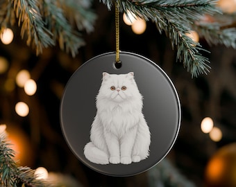 Persischer Weihnachtsbaumschmuck | Keramik-Katzenbaumschmuck | Lustiger Katzenspruch | Geschenk für Katzenbesitzer | Kleines Geschenk für Katzenmama und Katzenpapa