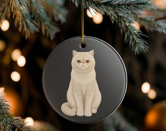 Weihnachtsschmuck für exotische Kurzhaarkatzen | Keramik-Baumschmuck | Lustiger Katzenspruch | Geschenk für Katzenbesitzer | Kleines Geschenk für Katzeneltern