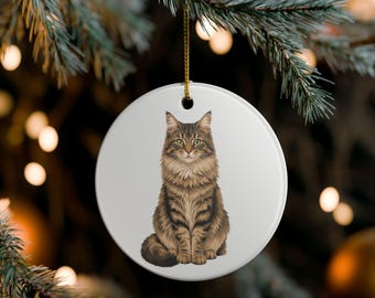 Sibirischer Weihnachtsschmuck | Keramik-Katzenbaumschmuck | Lustiger Katzenspruch | Geschenk für Katzenbesitzer | Kleines Geschenk für Katzenmama und Katzenpapa
