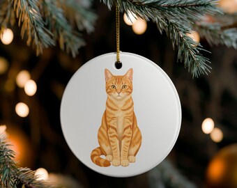 Weihnachtsschmuck mit orangefarbener Katze | Keramik-Baumschmuck mit Katzenmotiv | Lustiger Katzenspruch | Geschenk für Katzenbesitzer | Ideal als kleines Weihnachtsgeschenk für Katzenmama und Katzenpapa