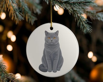 Weihnachtsschmuck für Britisch Kurzhaar | Keramik-Baumschmuck für Katzen | Lustiger Katzenspruch | Geschenk für Katzenbesitzer | Ideal als kleines Weihnachtsgeschenk für Katzenmama und Katzenpapa