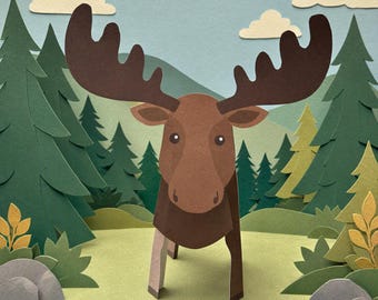 Moose in Autumn - Craft Kid Activity Printable Digital Download