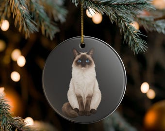 Ragdoll-Weihnachtsbaumschmuck | Keramik-Katzenbaumschmuck | Lustiger Katzenspruch | Geschenk für Besitzer orangefarbener Katzen | Kleines Geschenk für Katzenmama und Katzenpapa