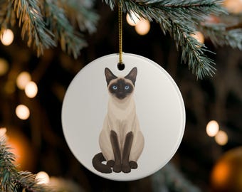 Siamesischer Weihnachtsschmuck | Keramik-Katzenbaumschmuck | Lustiger Katzenspruch | Geschenk für Besitzer schwarzer Katzen | Kleines Geschenk für Katzenmama und Katzenpapa