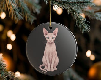 Weihnachtsschmuck im Sphynx-Stil | Keramik-Baumschmuck für Katzen | Lustiger Katzenspruch | Geschenk für Katzenbesitzer | Ideal als kleines Weihnachtsgeschenk für Katzenmama und Katzenpapa