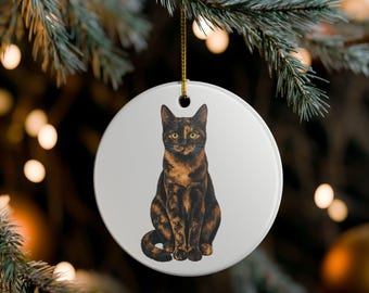 Weihnachtsschmuck in Schildpatt-Katze | Keramik-Baumschmuck für Katzen | Lustiger Katzenspruch | Geschenk für Katzenbesitzer | Kleines Geschenk für Katzenmama und Katzenpapa