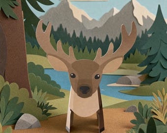 Reindeer / Caribou in Autumn - Craft Kid Activity Printable Digital Download