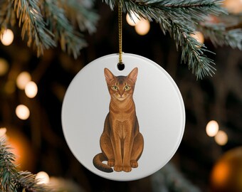 Abessinier-Weihnachtsbaumschmuck | Keramik-Katzenbaumschmuck | Lustiger Katzenspruch | Geschenk für Katzenbesitzer | Kleines Geschenk für Katzeneltern