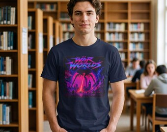 War of the Worlds Retro Sci-Fi Shirt | H.G. Wells Vintage Poster Tee | Synthwave Alien Invasion Graphic T-Shirt | Classic Horror Gift