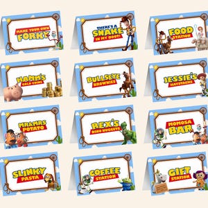 Toy Story matetiketter, Wody Buzz festdekor, Två oändliga födelsedagar, Forky gör din egen, Dinsey födelsedag digital mall 0001