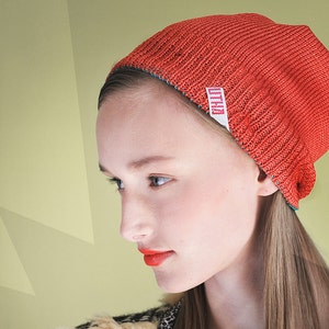 UTHA  hat ..coral orange...UTHA unisex slouch beanie ... trendy convertible hat