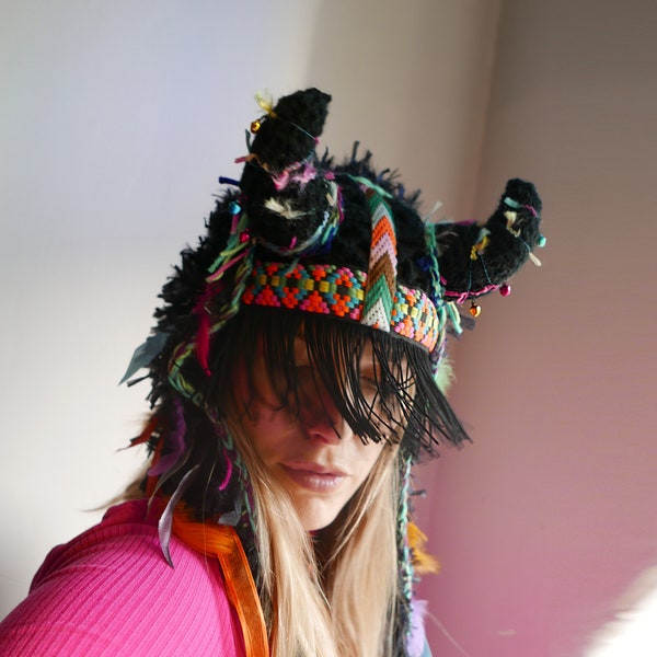 UTHA CHAMAN ORIGINAL | Chapeau rituel | Coiffe de festival | Coiffe chamanique | Indispensable pour Burning Man