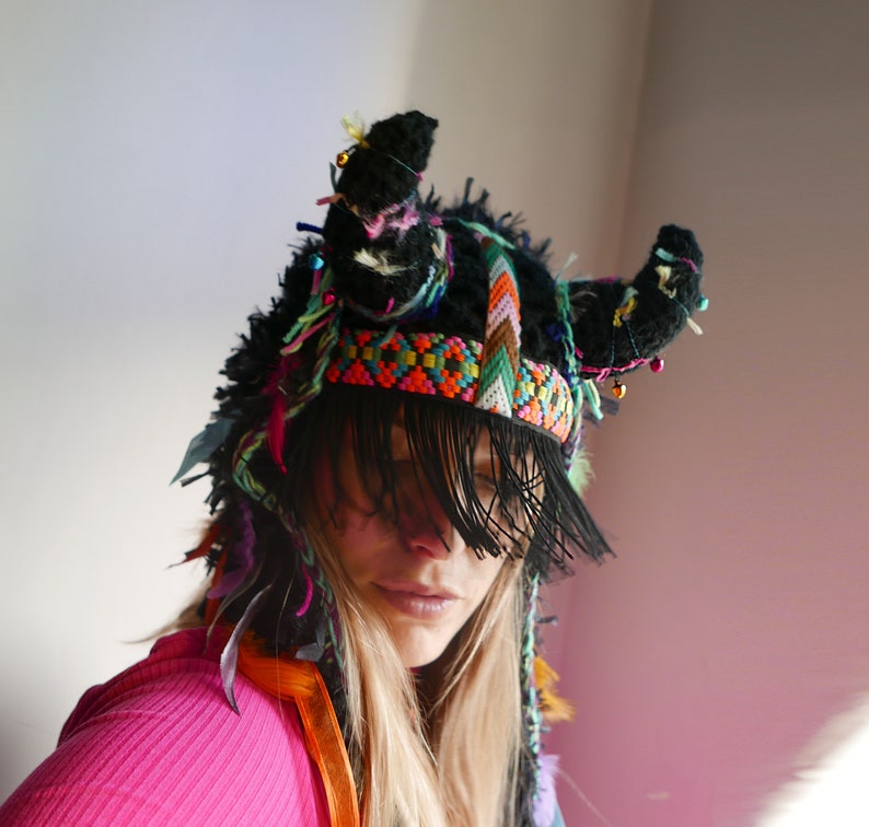 UTHA SHAMAN ORIGINAL Ritual hat Festival headdress Shamanic headpiece Must have for Burning Man image 1