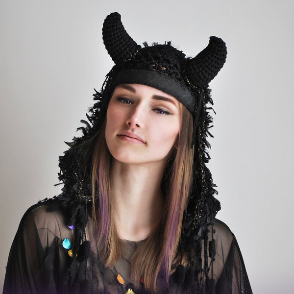 UTHA SHAMAN OBSIDIAN | Festival headdress | Festival hat | Festival headpiece | Bohemian hippie accessories | Must have for Burning Man