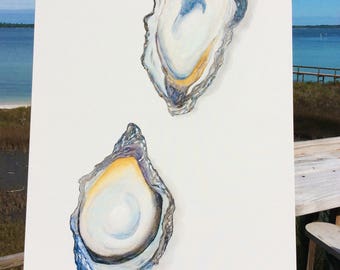 Original Watercolor Oysters  Savannah Charleston Apalachicola New Orleans 30A