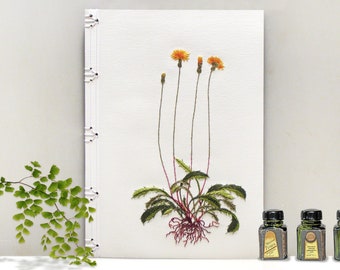 Dandelion Plant. Botanical Embroidered Notebook. Taraxacum. Herb Journal. Botanology. Embroidered Journal. Wild Flowers. Floral Journal