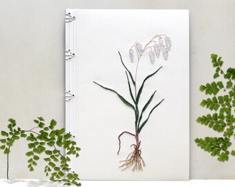 Quaking Grass. Botanical Embroidered Notebook. Botanology. Briza Maxima. Shell Grass. Embroidered Journal. Wild Flowers. Floral Journal