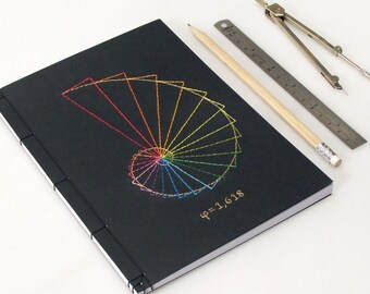 Golden Ratio Journal. Geometry Notebook. Embroidered Notebook. Fibonacci. Geometric Journal. Men's Journal. Science Art. Math Gift. A5 Book