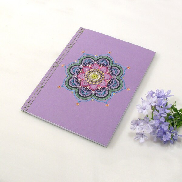 Purple Mandala Notebook. Embroidered A5 Notebook. Sacred Geometry Journal. Yoga Journal. Boho Journal. Lavender Notebook. Mandala Journal