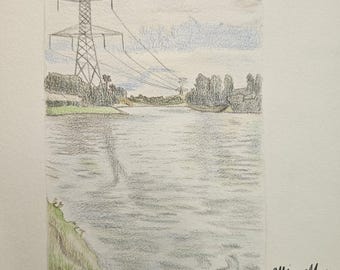 Drawing a landscape with colored pencils