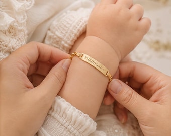 Godson Baptism Gift Bracelet, Personalized Christening Gift, Engraved Baby Name Bracelet, Godchild Keepsake